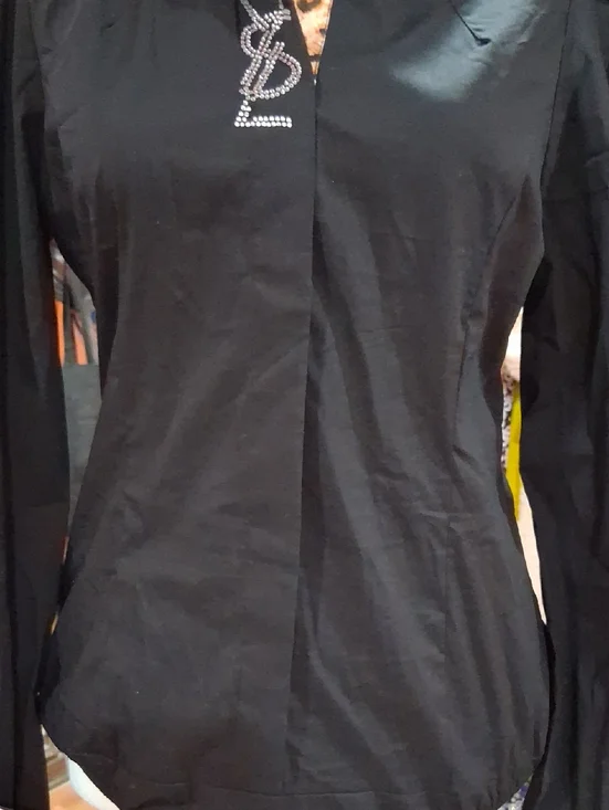 Yves Saint Laurent Black Button-Up Top with Rhinestone YSL - Picture 1 of 6